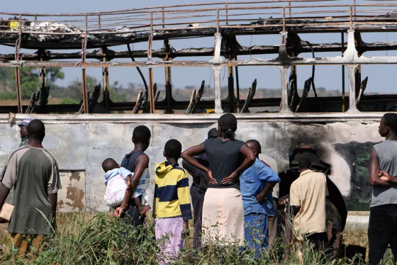 Image: Burned bus in Harare