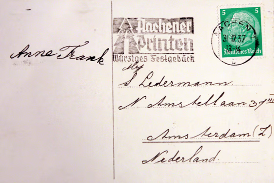 Christmas card written by Anne Frank discovered