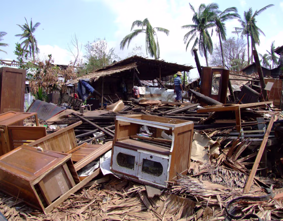 Image: Houses destroyed by Cyclone Nargis in Bogalay, Myanmar