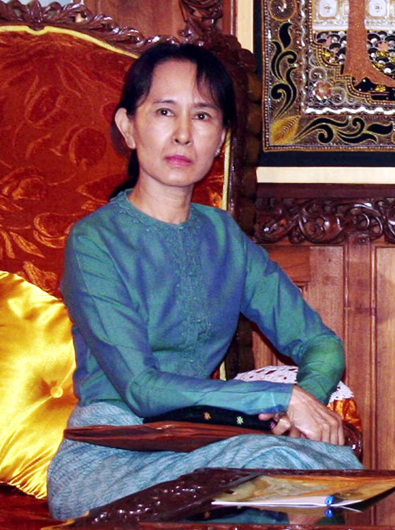 Pro-democracy leader Aung San Suu Kyi, seen at a January meeting with a Myanmar government minister, has been detained for more than 12 of the past 18 years.