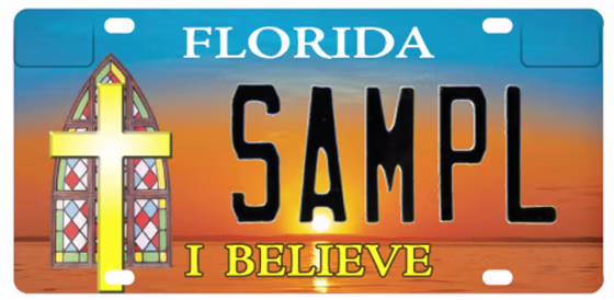Image: \"I Believe\" license plate
