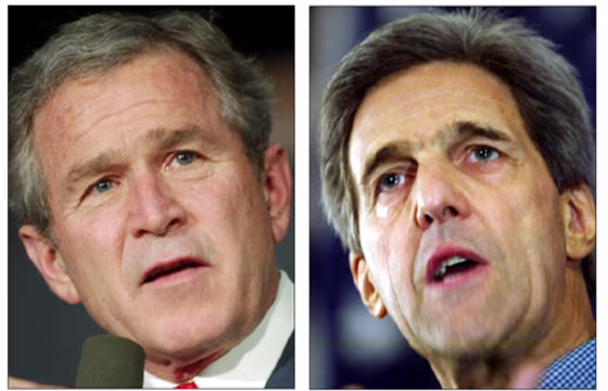 A family tree analysis indicates that President Bush, at left, and his front-running Democratic challenger, John Kerry,&nbsp;are&nbsp;16th cousins, three times removed. Such links aren't all that unusual, genealogy buffs say.