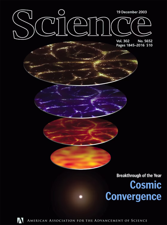 The cover of the journal Science highlights research into the mysterious “dark energy” that dominates the universe. The disks represent an aging and expanding universe.&nbsp;Research&nbsp;has confirmed a bizarre story of how the cosmos was born and what it is made of.