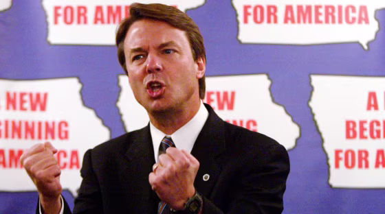 DEMOCRATIC PRESIDENTIAL CANDIDATE JOHN EDWARDS PUMPS FISTS