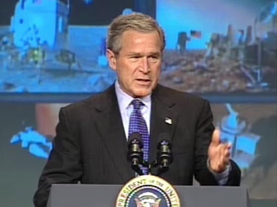 During Wednesday's speech at NASA Headquarters, President Bush lays out his plan to send Americans back to the moon and eventually to other worlds.