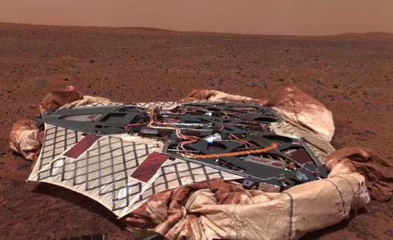 NASA on Wednesday released this&nbsp;image mosaic&nbsp;showing the rover's landing site at Gusev Crater on Mars.