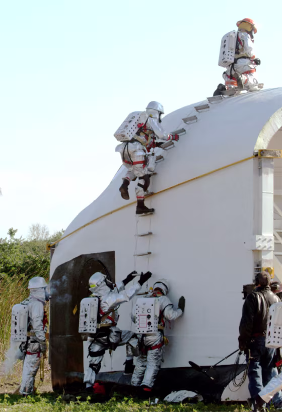NASA SIMULATES CRASH LANDING OF SPACE SHUTTLE AT KENNEDY SPACE CENTER IN FLORIDA