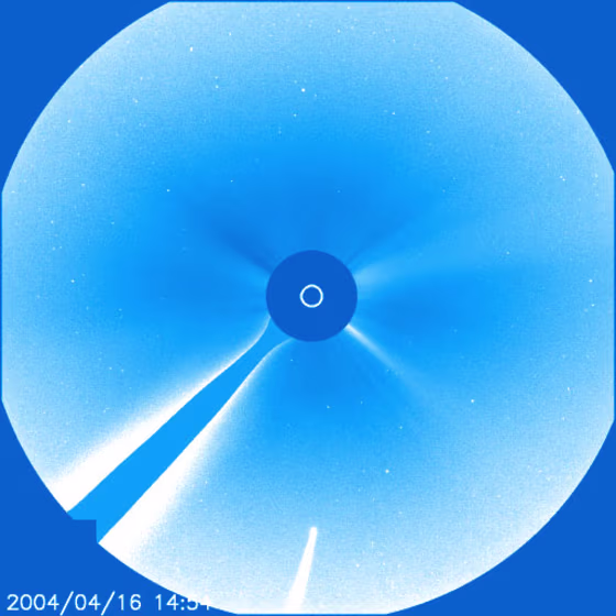 The SOHO spacecraft captured this image of comet Bradfield, which may be visible to the naked eye in late April.