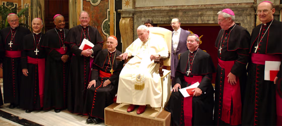 American bishops pose for a group picture during their meeting with Pope John Paul II at the Clementine hall in the Vatican on Friday.