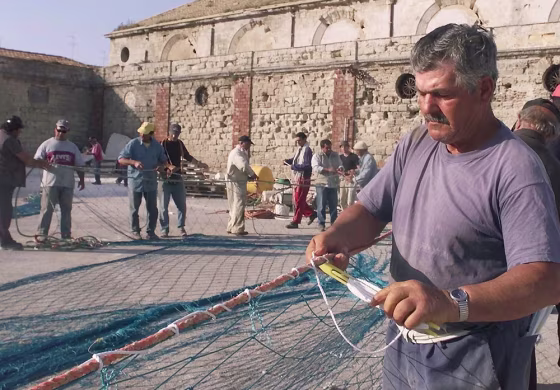 Fishermen on Favignana Island in southern Italy prepare their nets for tuna catches, even though little has been caught in recent years.