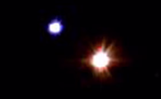 This image of Albireo, an apparent binary system with an orange and a blue star, was captured with the Katzman Automatic Imaging Telescope.