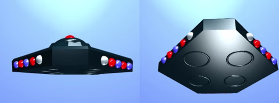 An eyewitness in Port Washington, Wis., described a large&nbsp; object that flew over her home at an altitude of 500 feet in October 1998. The witness’s husband is a graphics artist, so&nbsp;this graphic reconstruction from the pair shows a football field-sized, wedge-shaped object with flashing red, blue and white “disco lights.”