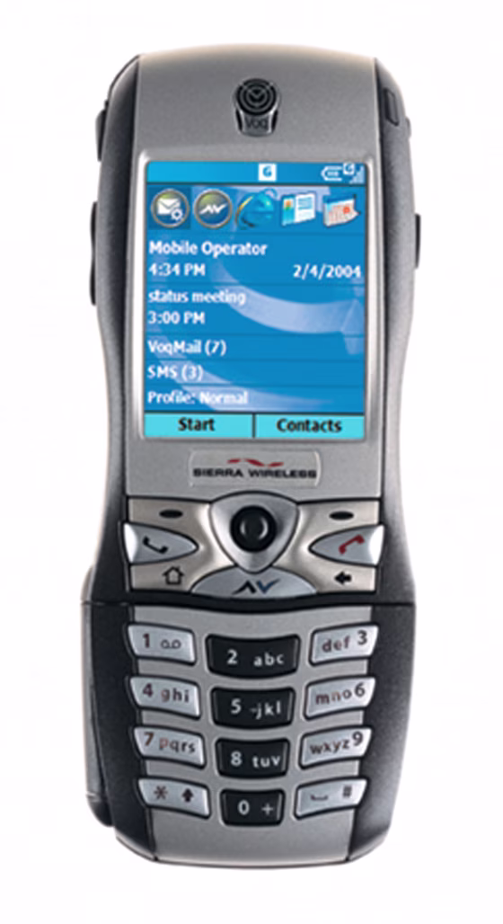 SIerra Wireless' Voq smartphone runs on Windows Mobile 2003 OS.