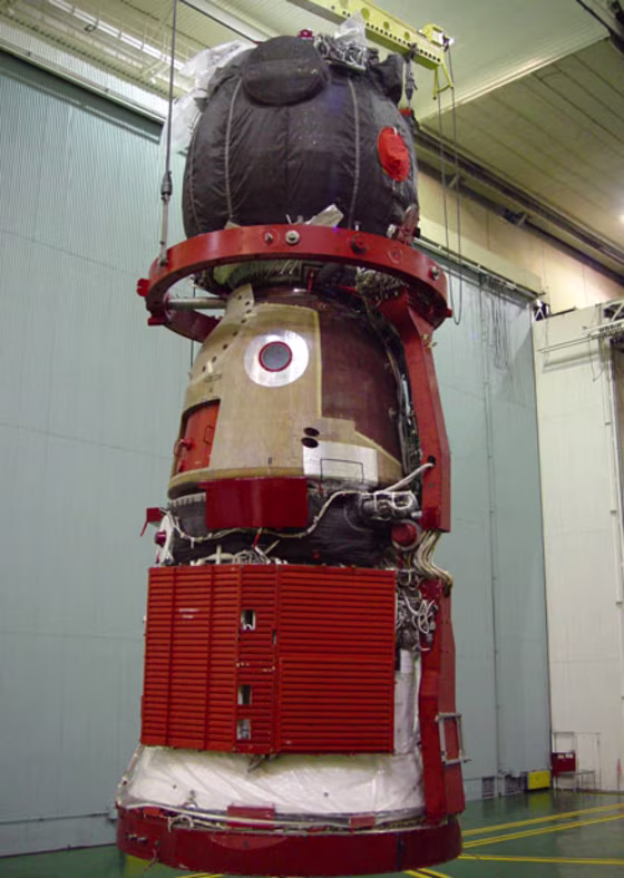 A Soyuz TMA&nbsp;spaceship is shown under construction in Russia. A mishap during the testing of such a craft, apparently involving an explosive bolt in the Soyuz docking module, caused a&nbsp;delay in its scheduled launch to the international space station.