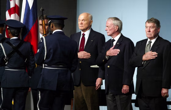 Surviving Mercury astronauts Glenn,  Carpenter and Schirra at Gordon Cooper memorial service