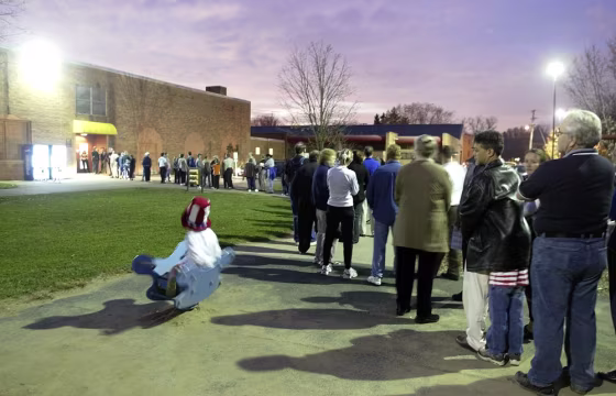 Nearly 400 voters waited Tuesday&nbsp;for the polls to open at Whetstone Recreation Center in Columbus, Ohio.
