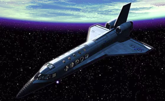 An artist's conception shows a suborbital space vehicle in flight.