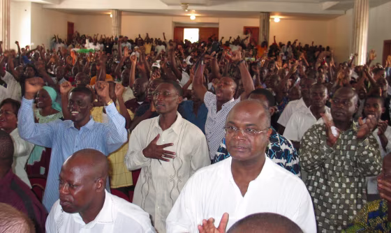 Members of the Young Patriots, along with some older supporters, rally in Abidjan, Ivory Coast, on Tuesday. 