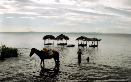 Children of Ometepe Island play in Nicaragua Lake