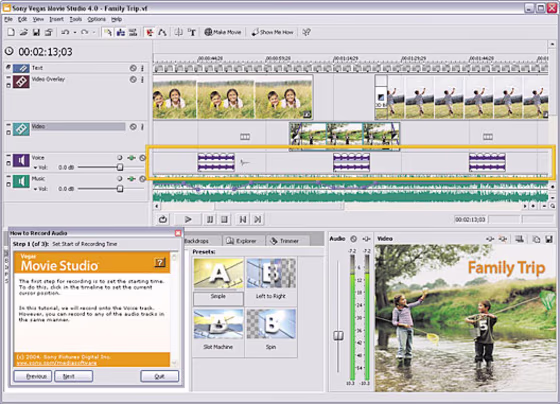 Sony's Vegas Movie Studio video editing software.