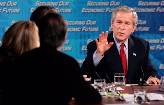 President George W. Bush speaks at the White House Conference on the Economy