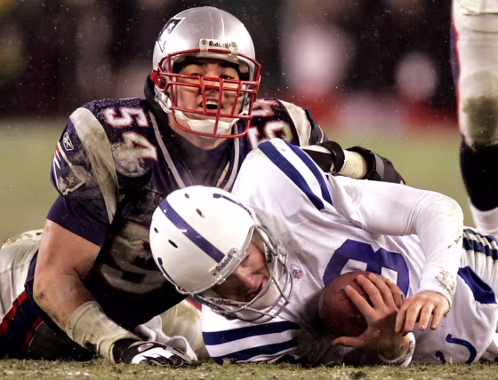 Colts quarterback Peyton Manning could never get the offense going against Teddy Bruschi and the Patriots.