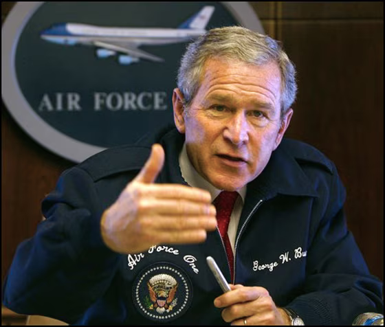 President&nbsp;Bush speaks to The Washington Post during an interview Friday in the&nbsp;conference room aboard Air Force One.