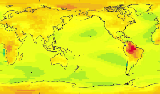 This global map shows the most extreme scenario produced during ClimatePrediction.net's experiment. The red and yellow areas indicate average temperature increases as high as 20 degrees Fahrenheit (11 degrees Celsius).