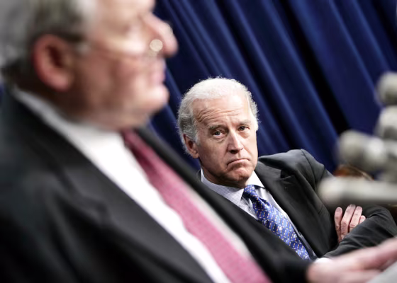 Joseph Biden Jr. ,D-DE, listens as Senat