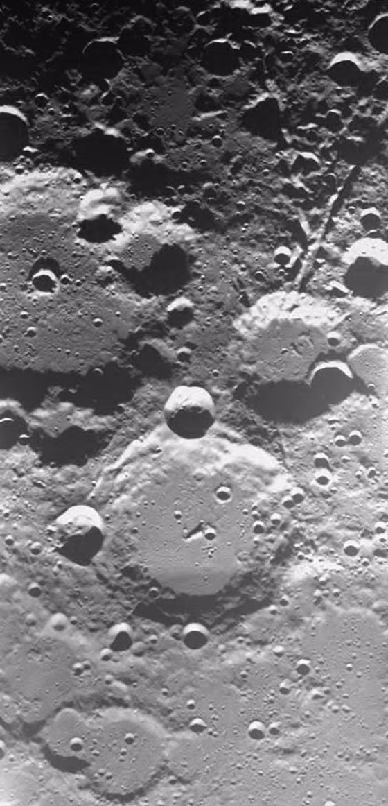 This&nbsp;SMART-1 image&nbsp;shows the area around two large lunar craters. The larger crater, called Brianchon (middle left), is situated at 75 degrees&nbsp;north and 86 degrees west. The second one is called Pascal (middle bottom), at 74 degrees north and 70 degrees west.