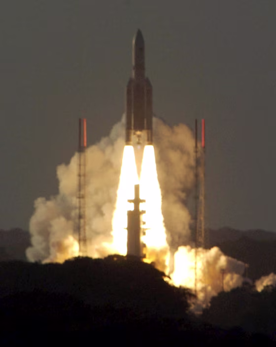 The Ariane 5 rocket lifts off in Kourou in French Guiana on Saturday, carrying a U.S-Spanish satellite, a microsatellite for the European Space Agency, and an instrument platform to provide data on the launch.