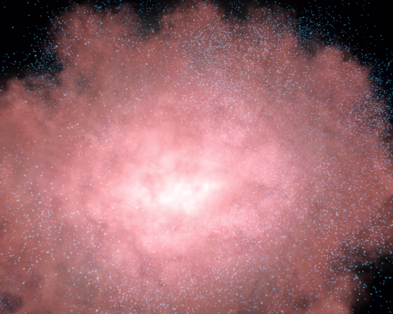 This artist's conception shows what a dusty and bright galaxy located billions of light-years away might look like close up if viewed in infrared light.