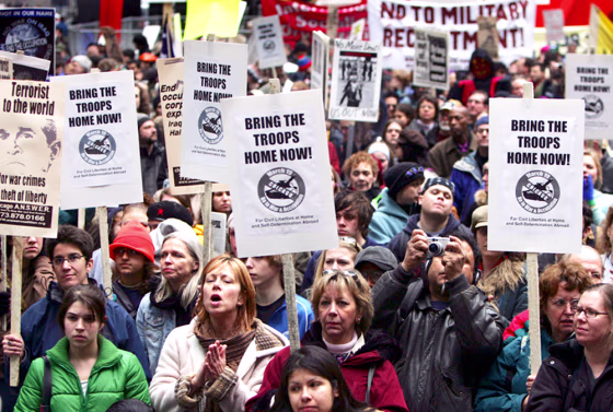 Thousands of anti-war activists gather in Federal Plaza&nbsp;in Chicago, Saturday, to mark the second anniversary of the start of the war in Iraq. 
