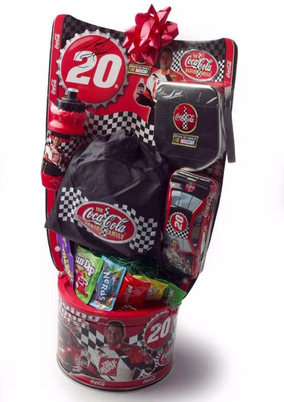 NASCAR rather than bunnies, chicks and eggs is the theme of this Easter basket. Prepackaged baskets of brand-name merchandise cater to time-pressed parents. 
