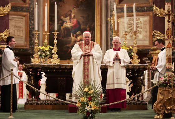 Cardinal Bernard Law celebrates&nbsp;Mass at the St. Mary Major Basilica in Rome on&nbsp;Sunday.