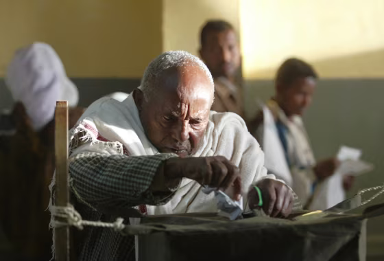 A man casts his vote Sunday at a polling station in Addis Ababa, during the third democratic election in Ethiopia's history.