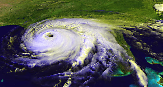 This color-enhanced composite satellite image shows Hurricane Ivan, one of four major hurricanes that pummeled the Florida coast in 2004.