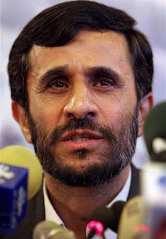 Iran's President-elect Mahmoud Ahmadinejad speaks during his first news conference being elected in Tehran, Iran, Sunday, June 26. Ahmadinejad has vowed to pursue a peaceful nuclear program and said Iran doesn't need America to make progress.