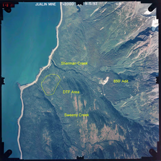 This satellite image shows the proposed Kensington gold mine, seen circled, and surrounding areas in Alaska.