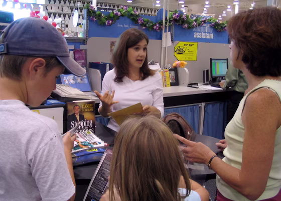 Jenine Bryant, a supervisor at a Best Buy store in Santa Rosa, California, explains how the store has been redesigned to cater more to women and their children. The balloons and flowers decorating the electronics store are part of its efforts to make these customers, known internally as 'Jills,' more comfortable.