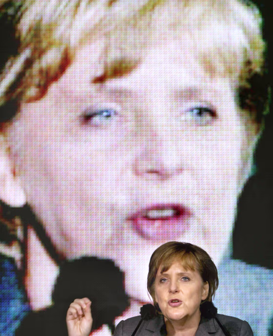 Angela Merkel, CDU's top candidate for the upcoming general elections, delivers a speech during an election campaign rally in Frankfurt