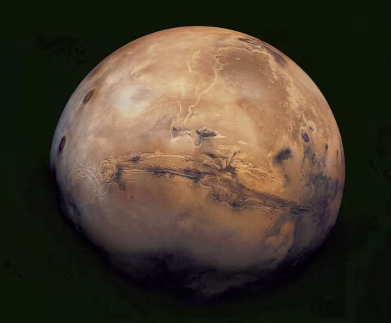 This mosaic of Mars is a compilation of images captured by the Viking Orbiter 1.