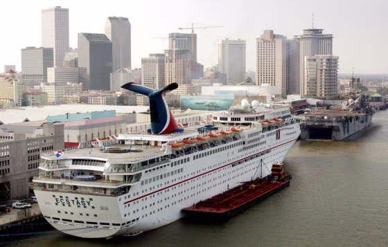 The Carnival cruise ship Ecstasy is moored in New Orleans