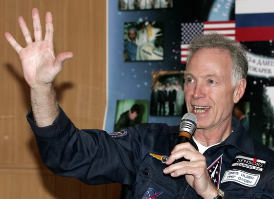 US space tourist Gregory Olsen gestures