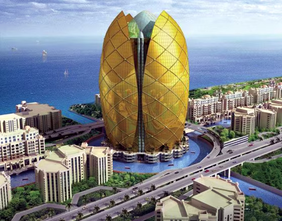 This image shows an architect's rendering of the Trump hotel, a joint-venture between Donald Trump and Nakheel, a top developer in the United Arabe Emirates.