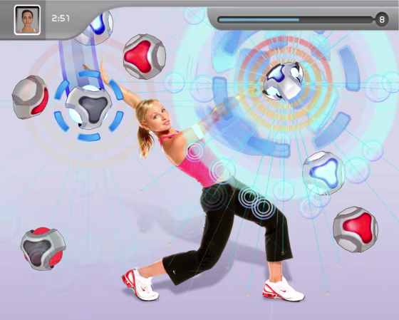 This&nbsp;screenshot from&nbsp;"EyeToy: Kinetic" shows a player engaged in one of the workout modes. The game includes a 12-week training program and four different exercise styles.