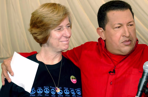 U.S. activist Cindy Sheehan meets Venezuelan President Chavez during his weekly broadcast  'Alo Presidente'