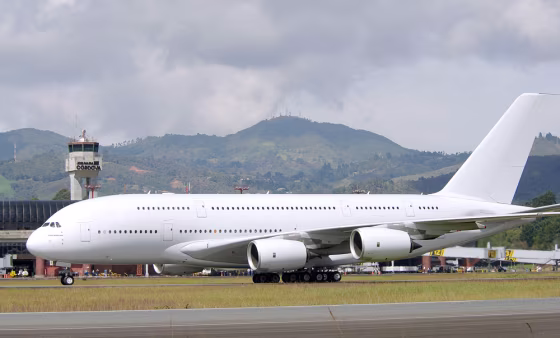 The&nbsp;A380, shown here in January during its&nbsp;flight test program, is expected to enter&nbsp;into commercial service by the end of 2006.