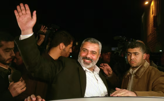 Hamas leader Haniyeh waves in Gaza