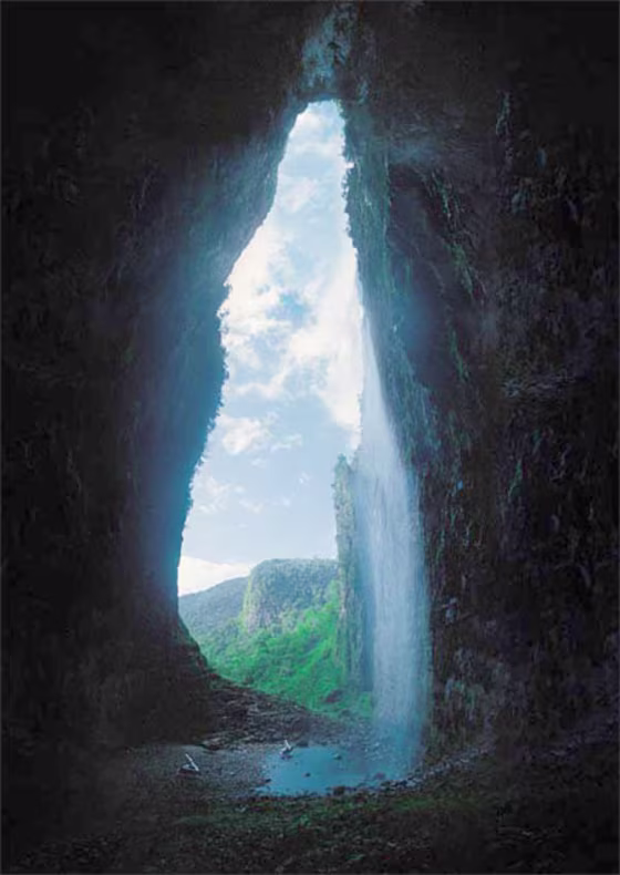 A view from inside "Cueva del Fantasma" shows the entrance of the huge cave. This is the first geographic report and photograph of such a huge cave.